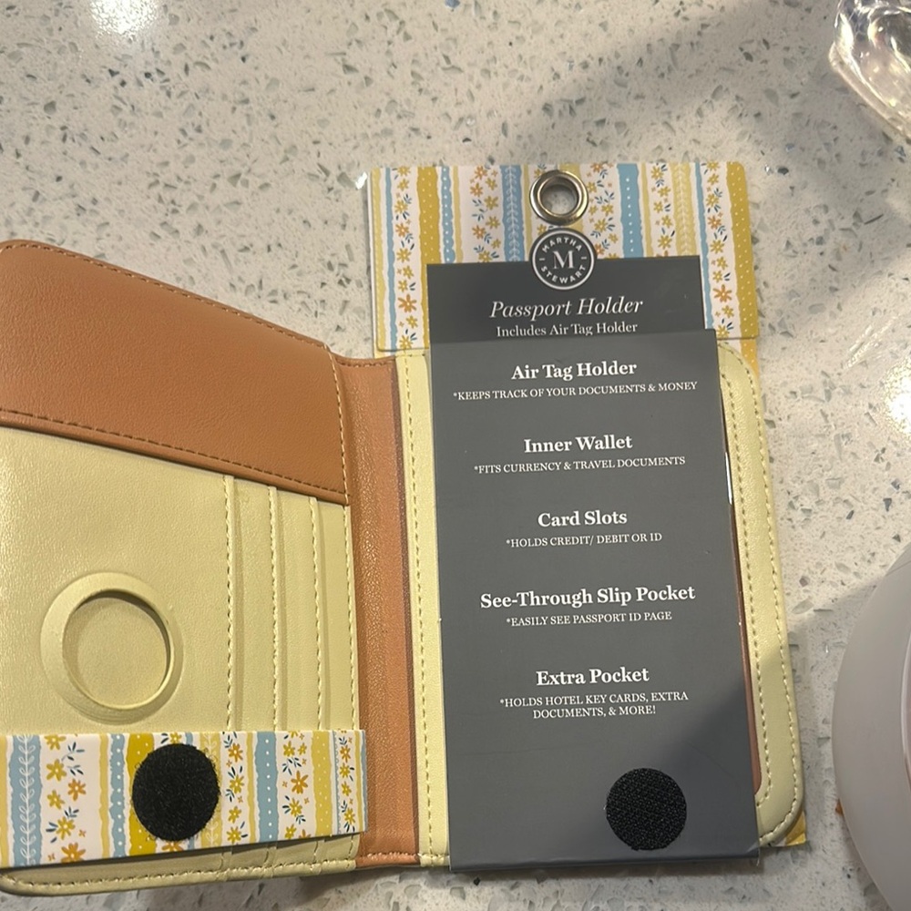 Yellow and Tan Passport Holder with Card Slots and AirTag holder